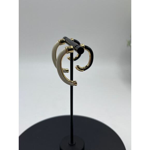 DEMARSON Luna Black Cream Half Hoop Front Back Resin Versatile Earrings - Picture 3 of 13